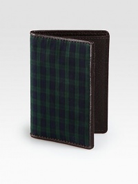 Made from the classic blackwatch tartan, the colors of a historic Scottish force, this bill holder is edged with boarskin embossed leather.Interior flap pocketThree card slotsCotton/leather3&qout;W x 4HImported