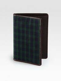 Made from the classic blackwatch tartan, the colors of a historic Scottish force, this bill holder is edged with boarskin embossed leather.Interior flap pocketThree card slotsCotton/leather3&qout;W x 4HImported Made from the classic blackwatch tartan, the colors of a historic Scottish force, this bill holder is edged with boarskin embossed leather.Interior flap pocketThree card slotsCotton/leather3&qout;W x 4HImported