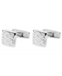 Silver sophistication by Emporio Armani. Add a masculine touch to your office wardrobe with these silver tone mixed metal cufflinks with a hard-hit finish and eagle logo. Approximate diameter: 5/8 inch. Silver sophistication by Emporio Armani. Add a masculine touch to your office wardrobe with these silver tone mixed metal cufflinks with a hard-hit finish and eagle logo. Approximate diameter: 5/8 inch.