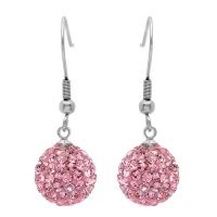 Ladies Pave Pink Crystal Disco Ball Dangle Earrings (12mm) Ladies Pave Pink Crystal Disco Ball Dangle Earrings (12mm)