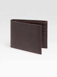 EXCLUSIVELY OURS. A standard-bearer of classic style, crafted in our own pebbled calfskin leather. One bill compartment Seven card slots 4½ X 3½ Imported EXCLUSIVELY OURS. A standard-bearer of classic style, crafted in our own pebbled calfskin leather. One bill compartment Seven card slots 4½ X 3½ Imported