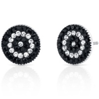 Concentric Circles: Sterling Silver Rhodium Finish Earrings with Swarovski Jet Black and Clear Crystals Concentric Circles: Sterling Silver Rhodium Finish Earrings with Swarovski Jet Black and Clear Crystals