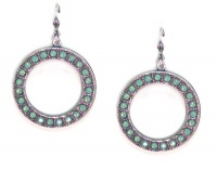 Catherine Popesco Sterling Silver Plated Pacific Opal Swarovski Crystal Open Hoop Dangle Earrings