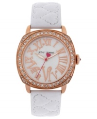 Fashion that warms your heart. This darling watch from Betsey Johnson shines with sparkling crystals and rose-gold tones. Fashion that warms your heart. This darling watch from Betsey Johnson shines with sparkling crystals and rose-gold tones.