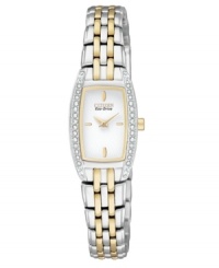 Swarovski crystals dazzle on the slim silhouette of this Eco-Drive watch by Citizen.