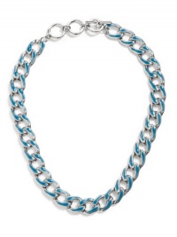 GUESS Silver-Tone Chain Link Necklace With Whi, POP COLOR