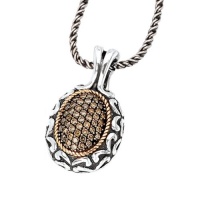 925 Silver & Chocolate Diamond Oval Pendant with 18k Gold Accents (0.47ctw) 925 Silver & Chocolate Diamond Oval Pendant with 18k Gold Accents (0.47ctw)