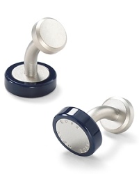 With engraved stainless steel insets and colorful enamel trim, these round cufflinks elevate a basic to stylish.