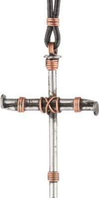 Bob Siemon Nail and Copper Wire Cross Pendant on Leather Cord, 30 Bob Siemon Nail and Copper Wire Cross Pendant on Leather Cord, 30