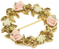 1928 Jewelry Porcelain Rose Floral Wreath Brooch 1928 Jewelry Porcelain Rose Floral Wreath Brooch