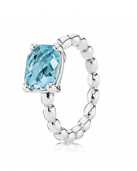 PANDORA's cocktail-style stunner features a faceted blue topaz stone set upon a beaded sterling silver band. PANDORA's cocktail-style stunner features a faceted blue topaz stone set upon a beaded sterling silver band.