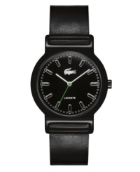 For every day, with any look, wherever you go. Tokyo watch by Lacoste crafted of black leather strap and round black plastic case. Black dial features applied stick indices, minute track, crocodile logo at twelve o'clock, silver tone minute and hour hands and green second hand. Quartz movement. Water resistant to 30 meters. Two-year limited warranty. For every day, with any look, wherever you go. Tokyo watch by Lacoste crafted of black leather strap and round black plastic case. Black dial features applied stick indices, minute track, crocodile logo at twelve o'clock, silver tone minute and hour hands and green second hand. Quartz movement. Water resistant to 30 meters. Two-year limited warranty.