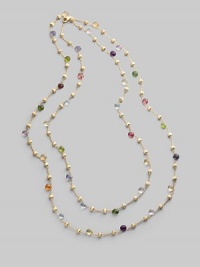 Long enough to double, this single strand necklace of 18k gold links is dotted with a colorful array of faceted semi-precious gemstones, including tourmaline, quartz, peridot, rhodolite, garnet, iolite, tanzanite, aquamarine, apatite, topaz, citrine and amethyst. Gemstones 18k yellow gold Length, about 47¼ Lobster clasp Made in Italy Long enough to double, this single strand necklace of 18k gold links is dotted with a colorful array of faceted semi-precious gemstones, including tourmaline, quartz, peridot, rhodolite, garnet, iolite, tanzanite, aquamarine, apatite, topaz, citrine and amethyst. Gemstones 18k yellow gold Length, about 47¼ Lobster clasp Made in Italy