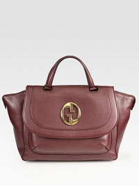 Polished signature GG hardware defines this metallic leather design. Double top handles, 4½ dropTop zip closureOne outside open pocket under flapProtective metal feetOne inside zip pocketTwo inside open pocketsLeather lining15W X 12½H X 6DMade in Italy Polished signature GG hardware defines this metallic leather design. Double top handles, 4½ dropTop zip closureOne outside open pocket under flapProtective metal feetOne inside zip pocketTwo inside open pocketsLeather lining15W X 12½H X 6DMade in Italy