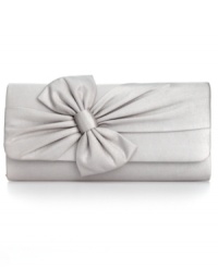 An elegant evening out deserves exquisite accessorizing, like this satin clutch from La Regale. Adorned with a pretty pleated bow and discrete rhinestone accents, it gives your LBD a femme fatale feel. An elegant evening out deserves exquisite accessorizing, like this satin clutch from La Regale. Adorned with a pretty pleated bow and discrete rhinestone accents, it gives your LBD a femme fatale feel.