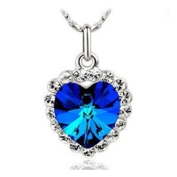 White Gold Titanic Heart of the Ocean Necklace for Women Swarovski Elements Crystal Blue Zirconia Pendant Surrounded By Clear Rhinestone Accent Elegant Trendy Fashion Jewelry 15'' Long with 2'' Extender White Gold Titanic Heart of the Ocean Necklace for Women Swarovski Elements Crystal Blue Zirconia Pendant Surrounded By Clear Rhinestone Accent Elegant Trendy Fashion Jewelry 15'' Long with 2'' Extender