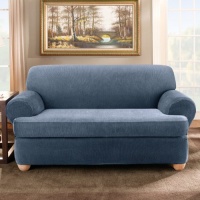 Sure Fit Stretch Stripe 2-Piece T Sofa Slipcover, Navy Sure Fit Stretch Stripe 2-Piece T Sofa Slipcover, Navy