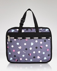 Pretty-basic: this nylon LeSportsac cosmetics case features a top zip closure which opens to a well-organized interior. And as for the print...we heart. Pretty-basic: this nylon LeSportsac cosmetics case features a top zip closure which opens to a well-organized interior. And as for the print...we heart.