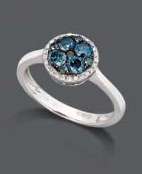 Round out your look with a little sparkle and a pop of color. Bella Bleu by Effy Collection ring features round-cut blue diamonds (5/8 ct. t.w.) in a circular pattern surrounded by a halo of round-cut white diamonds (1/10 ct. t.w.). Setting and band crafted in 14k white gold. Round out your look with a little sparkle and a pop of color. Bella Bleu by Effy Collection ring features round-cut blue diamonds (5/8 ct. t.w.) in a circular pattern surrounded by a halo of round-cut white diamonds (1/10 ct. t.w.). Setting and band crafted in 14k white gold.