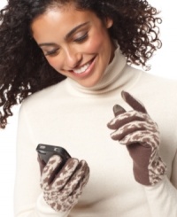 Stylishly exotic...and electronic-friendly! Echo's Tech Touch gloves allow you to use your touch screen devices without ever getting cold fingers again. Stylishly exotic...and electronic-friendly! Echo's Tech Touch gloves allow you to use your touch screen devices without ever getting cold fingers again.