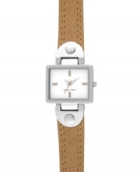 Smooth and modern, this Nine West watch dresses up or down for any occasion. Crafted of brown leather strap and rectangular silver tone case. White dial features silver tone applied stick indices, hour and minute hands, sweeping second hand and logo at six o'clock. Quartz movement. Limited lifetime warranty. Smooth and modern, this Nine West watch dresses up or down for any occasion. Crafted of brown leather strap and rectangular silver tone case. White dial features silver tone applied stick indices, hour and minute hands, sweeping second hand and logo at six o'clock. Quartz movement. Limited lifetime warranty.