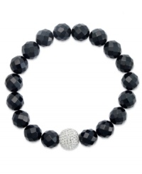A traditional style with bold, modern appeal. This chunky bracelet showcases faceted onyx beads (10 mm) and a sparkling crystal ball at center (12 mm). Bracelet stretches to fit wrist. Approximate length: 7 inches. A traditional style with bold, modern appeal. This chunky bracelet showcases faceted onyx beads (10 mm) and a sparkling crystal ball at center (12 mm). Bracelet stretches to fit wrist. Approximate length: 7 inches.
