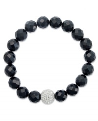 A traditional style with bold, modern appeal. This chunky bracelet showcases faceted onyx beads (10 mm) and a sparkling crystal ball at center (12 mm). Bracelet stretches to fit wrist. Approximate length: 7 inches.