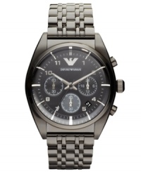 Showcase your eye for edgy style with this gunmetal watch by Emporio Armani. Showcase your eye for edgy style with this gunmetal watch by Emporio Armani.