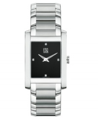 Refined and elegant. This ESQ by Movado men's watch features a silvertone stainless steel bracelet and rectangular case. Black rectangular dial with logo and diamond accent indices. Quartz movement. Water resistant to 30 meters. Two-year limited warranty. Refined and elegant. This ESQ by Movado men's watch features a silvertone stainless steel bracelet and rectangular case. Black rectangular dial with logo and diamond accent indices. Quartz movement. Water resistant to 30 meters. Two-year limited warranty.