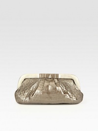 Rich crocodile skin lends an exotic touch to this slouchy frame-top bag.Magnetic top closure One inside open pocket Suede lining 10½W X 6H X 1D Imported Rich crocodile skin lends an exotic touch to this slouchy frame-top bag.Magnetic top closure One inside open pocket Suede lining 10½W X 6H X 1D Imported
