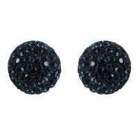 Midnight Blue Shamballa Inspired Pave Swarovski Crystals Ball Sterling Silver Stud Pierced Earrings 12mm