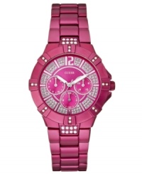 Up your wow factor with the bold color of this GUESS aluminum sport watch. Up your wow factor with the bold color of this GUESS aluminum sport watch.