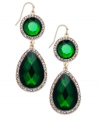 Glamorous in green. This pair of drop earrings from INC International Concepts is crafted from silver-tone mixed metal, with glass and emerald-colored accents adding a bit of luster. Approximate drop: 1-1/2 inches. Glamorous in green. This pair of drop earrings from INC International Concepts is crafted from silver-tone mixed metal, with glass and emerald-colored accents adding a bit of luster. Approximate drop: 1-1/2 inches.