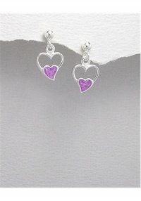 double heart earrings decorated with colored enamel In 92.5 Sterling Silver Earrings double heart earrings decorated with colored enamel In 92.5 Sterling Silver Earrings