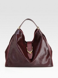 Black haircalf and black leatherCarminio red hair calf and carminio red leatherBlack suede liningAntique gold hardwareDouble flat handles with 9.8 drop and small spur hardwareStrap closure with snap and large spur detailInterior zip and smart phone pocketsLarge size:17.3W X 14.2H X 8.7DMade in Italy Black haircalf and black leatherCarminio red hair calf and carminio red leatherBlack suede liningAntique gold hardwareDouble flat handles with 9.8 drop and small spur hardwareStrap closure with snap and large spur detailInterior zip and smart phone pocketsLarge size:17.3W X 14.2H X 8.7DMade in Italy