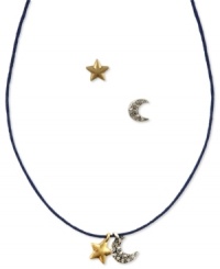 Reach for the stars. They can be within your grasp with this RACHEL Rachel Roy pendant necklace and stud earrings set. Crafted from gold and silver-tone mixed metal, the charms and earrings will put you on cloud 9. Approximate length (necklace): 14 inches. Approximate drop (necklace): 3/8 inch. Approximate drop (earrings): 3/8 inch. Reach for the stars. They can be within your grasp with this RACHEL Rachel Roy pendant necklace and stud earrings set. Crafted from gold and silver-tone mixed metal, the charms and earrings will put you on cloud 9. Approximate length (necklace): 14 inches. Approximate drop (necklace): 3/8 inch. Approximate drop (earrings): 3/8 inch.