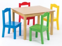 Tot Tutors Kids' Table and 4-Chair Set, Primary Wood Tot Tutors Kids' Table and 4-Chair Set, Primary Wood