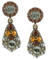 Bohemian beauties from 2028. These drop earrings feature chic color with topaz and black diamond glass accents. Crafted in burnished brass. Approximate drop: 1 inch.