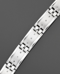 Smooth move. Give him a sleek, stainless steel bracelet with a matte finish and sparkling diamonds (1/4 ct. t.w.). Approximate length: 8-1/2 inches. Smooth move. Give him a sleek, stainless steel bracelet with a matte finish and sparkling diamonds (1/4 ct. t.w.). Approximate length: 8-1/2 inches.