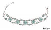 .925 Sterling Silver Flower Bracelet by Lucia Costin with Mint Blue Swarovski Crystals and Flowers, Ornate with Filigree and Leaf Elements; Handmade in USA .925 Sterling Silver Flower Bracelet by Lucia Costin with Mint Blue Swarovski Crystals and Flowers, Ornate with Filigree and Leaf Elements; Handmade in USA