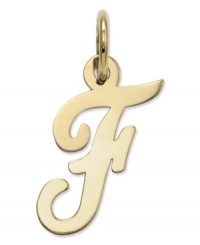 The perfect gift for Francine. This polished F initial charm features a pretty, small script design in 14k gold. Chain not included. Approximate length: 7/10 inch. Approximate width: 3/10 inch. The perfect gift for Francine. This polished F initial charm features a pretty, small script design in 14k gold. Chain not included. Approximate length: 7/10 inch. Approximate width: 3/10 inch.