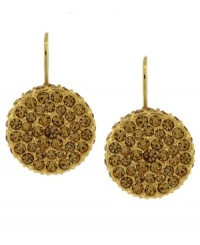 A golden example of modern style, these Vince Camuto earrings feature topaz-colored pave stones on drop discs. Crafted in gold tone mixed metal. Approximate drop: 1-1/4 inches. A golden example of modern style, these Vince Camuto earrings feature topaz-colored pave stones on drop discs. Crafted in gold tone mixed metal. Approximate drop: 1-1/4 inches.