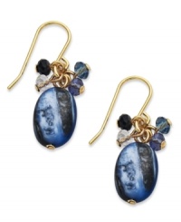 Grab cool colors for the season! Lauren by Ralph Lauren's bold cluster earrings combine glass and resin beads of blue hues on fish wire. Crafted in 14k antiqued gold-plated mixed metal. Approximate drop: 3/4 inches. Approximate diameter: 1/2 inch.