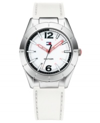 This modern sport watch from Tommy Hilfiger features a reversible silicone strap. Show your light or dark side, depending on your mood. This modern sport watch from Tommy Hilfiger features a reversible silicone strap. Show your light or dark side, depending on your mood.