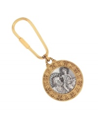 Let the patron saint protect you in your travels. Vatican's Saint Christopher key chain features an intricate circular medallion crafted in silver tone and gold tone mixed metal. Approximate length: 1-3/4 inches. Let the patron saint protect you in your travels. Vatican's Saint Christopher key chain features an intricate circular medallion crafted in silver tone and gold tone mixed metal. Approximate length: 1-3/4 inches.