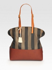 This slightly slouchy and roomy design, tailored from striped fabric and smooth, fine leather, is finished with contrast shoulder straps.Adjustable double leather shoulder straps, 7-9½ drop Top zip closure Two inside open pockets Center zip compartment Linen lining 12W X 13½H X 5D Made in Italy This slightly slouchy and roomy design, tailored from striped fabric and smooth, fine leather, is finished with contrast shoulder straps.Adjustable double leather shoulder straps, 7-9½ drop Top zip closure Two inside open pockets Center zip compartment Linen lining 12W X 13½H X 5D Made in Italy