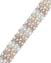 A colorful classic. This sterling silver two-row bracelet brings a stylish touch to any occasion with peach and pink button cultured freshwater pearls (6-1/2-7 mm). Approximate length: 8 inches. A colorful classic. This sterling silver two-row bracelet brings a stylish touch to any occasion with peach and pink button cultured freshwater pearls (6-1/2-7 mm). Approximate length: 8 inches.