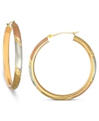 A triple threat. These diamond-cut hoop earrings feature a chic, satin finish in 14k white gold, 14k gold and 14k rose gold. Approximate diameter: 1-1/2 inches.