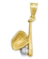 A total homerun! This sporty charm includes a bat, glove and baseball all in polished and textured 14k gold and sterling silver. Chain not included. Approximate length: 1 inch. Approximate width: 2/5 inch. A total homerun! This sporty charm includes a bat, glove and baseball all in polished and textured 14k gold and sterling silver. Chain not included. Approximate length: 1 inch. Approximate width: 2/5 inch.