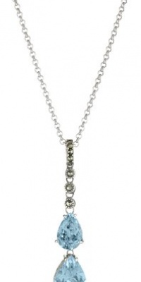 Judith Jack Sterling Silver with Marcasite and Blue Topaz Dbl Drop Pendant Necklace Judith Jack Sterling Silver with Marcasite and Blue Topaz Dbl Drop Pendant Necklace